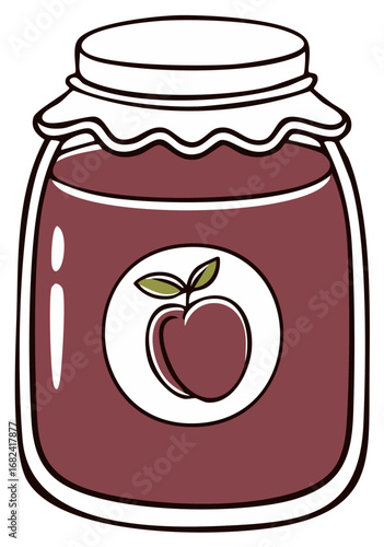 Cartoon illustration of a jar of homemade fruit jam with an apple label