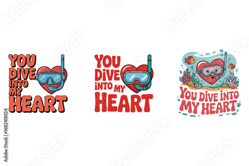 Heart with snorkel and goggles underwater scene ocean