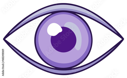 Stylized eye illustration in purple tones, conceptual symbol of vision, awareness, sight.