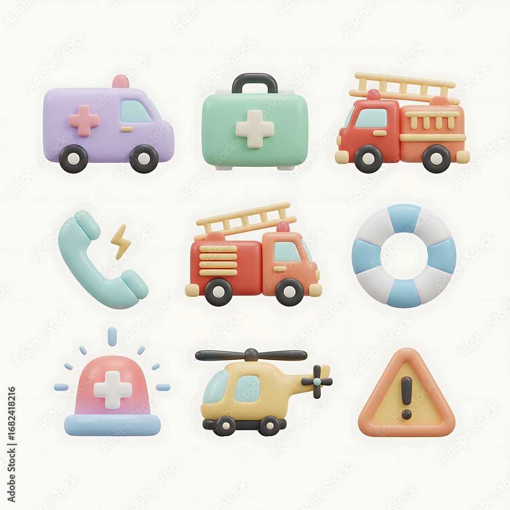 Naklejka premium Collection of 3D Emergency Services Icons for Modern Design Projects