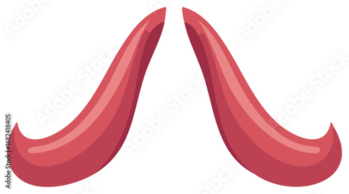 Funny red cartoon handlebar mustache with curled tips vector graphic