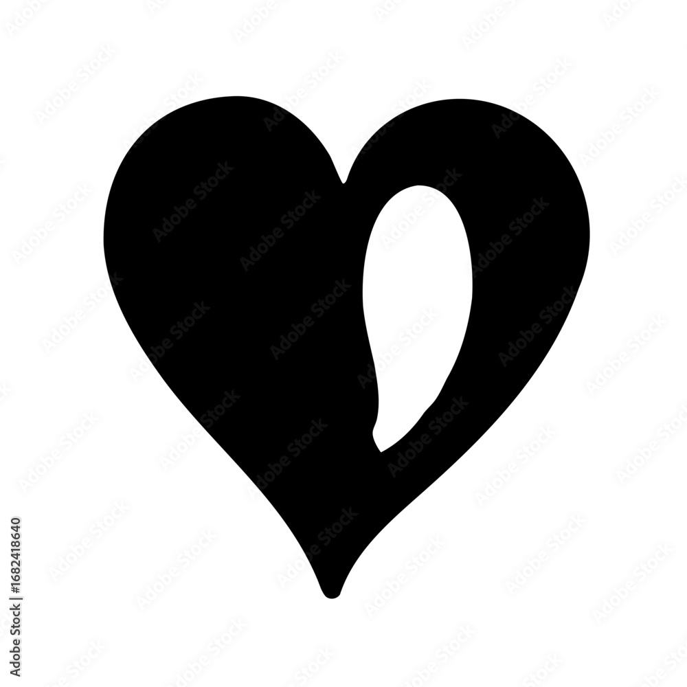 Fototapeta premium Black Heart Silhouette with Interior Void Design on a White Background