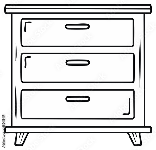 Simple three-drawer chest of drawers with outlined design