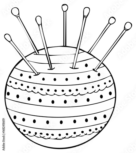 Whimsical Pincushion with Stylized Pins Cartoon Illustration