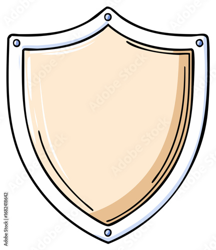Blank medieval shield emblem with simple hand-drawn outline and light peach fill