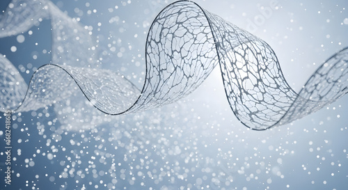 Abstract Medical Stent: A mesmerizing, macro-focused glimpse of a delicate medical stent, seemingly floating within an ethereal cloud of scattered particles.