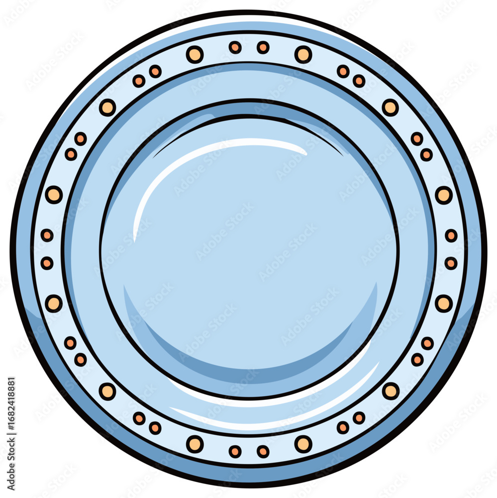 Light Blue Plate With Decorative Border, Kitchen Utensil, Food Serving Ware