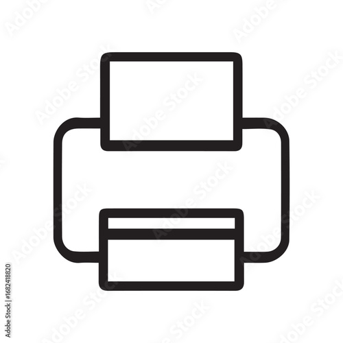 Simple line art icon of a printer machine, representing office equipment and document printing technology. A minimalist vector graphic symbol isolated on a white background