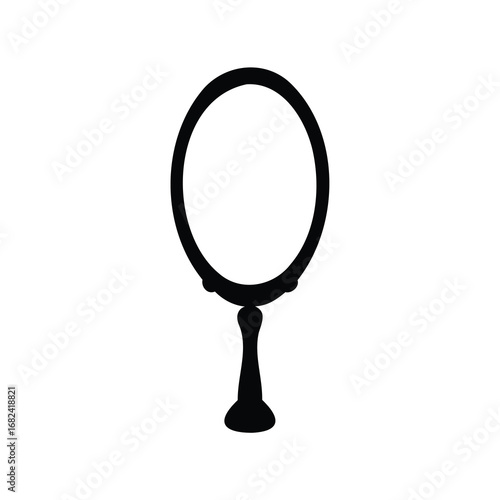 Elegant vintage hand mirror on a white background in a silhouette