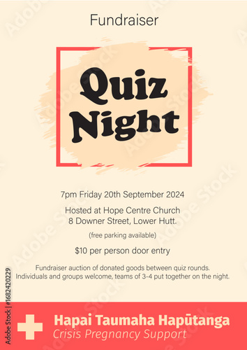 Quiz night with auction fundraiser advertisement poster size A3 297mm x 420mm