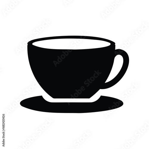 Black and white silhouette of a cup and saucer illustration image