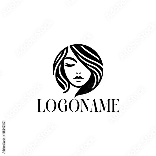 Elegant logo design of a womans face with flowing hair for beauty and wellness brands.