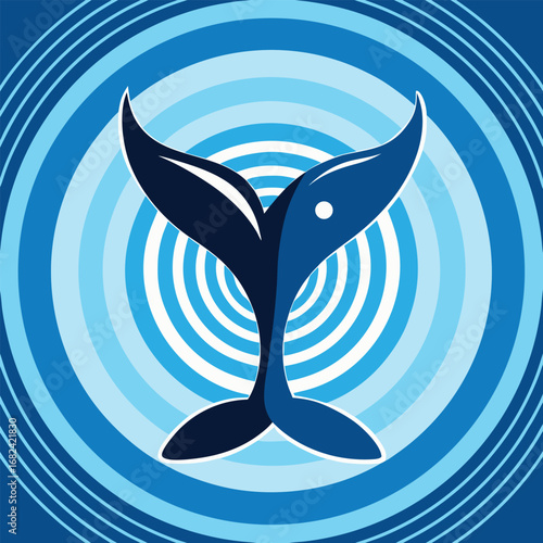 Whale tail splashing inside ripple circles