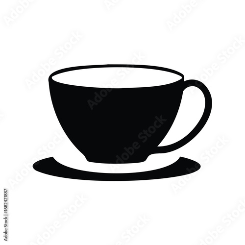 Silhouette of a coffee cup and saucer on a white background