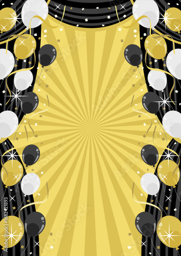 ブラックフライデー背景、黒幕、風船、集中、かわいい、イラスト、縦