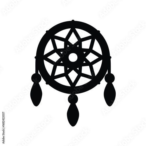 Silhouette of a Native American Dream Catcher with Intricate Web Design