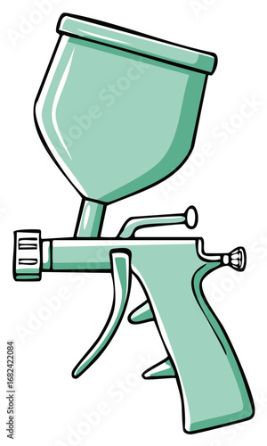 Stylized green paint sprayer gun vector illustration for automotive and industrial painting work