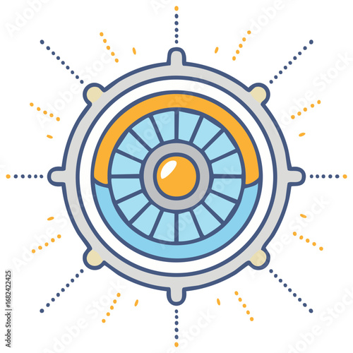 Stylized Ship's Wheel with Glowing Rays