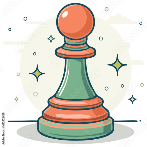 Green and Orange Chess Pawn with Stars and Circles