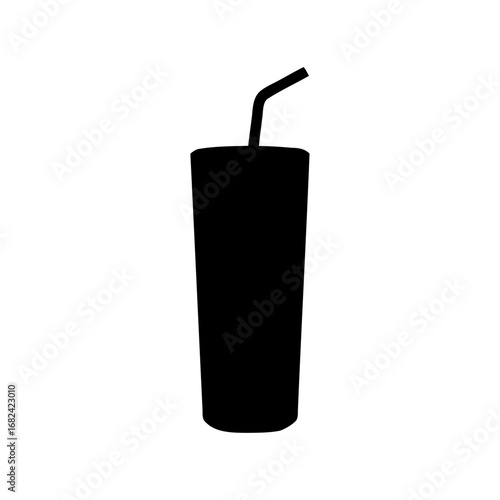 Silhouette of a tall drink with a straw against a white background