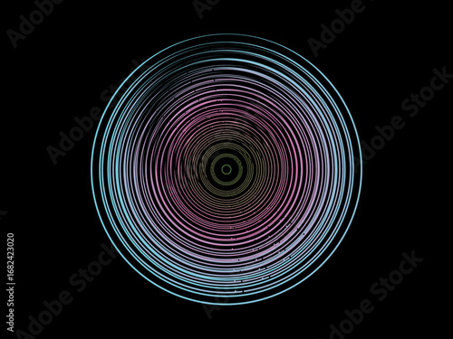 Vector background of rotating elliptical 3D shapes, consisting of a pattern of squares and wavy lines with colorful gradations.	