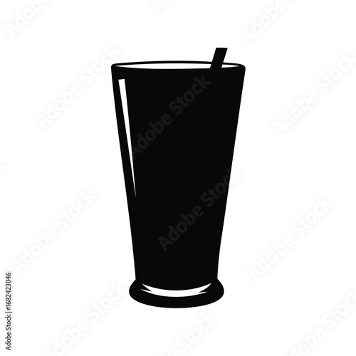 Tall glass with a straw, black silhouette against white background depiction