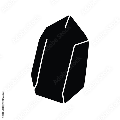 Solid Black Crystal on a Plain White Background in Sharp Detail