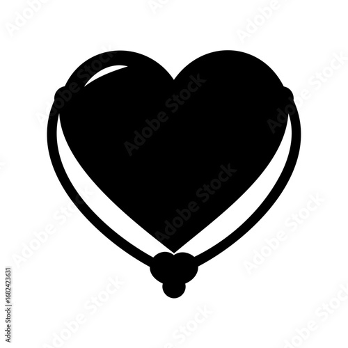 Black heart pendant with decorative bail and minimalist design on white background