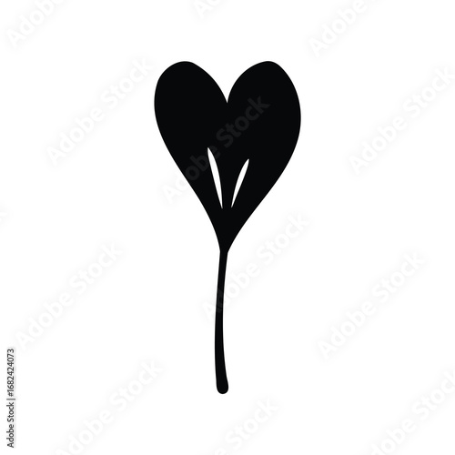 Stylized Black Heart with Stem and Two Additional Markings Inside, Isolated