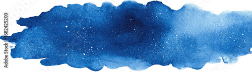 Abstract watercolor wash, deep blue, speckled with white highlights.  Irregular, flowing shape