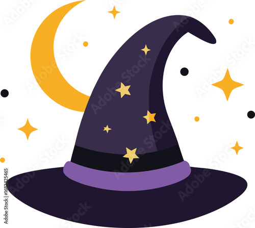 Witch hat with stars and moons floating