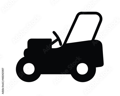 Silhouette illustration of a riding lawn mower ready to trim the grass