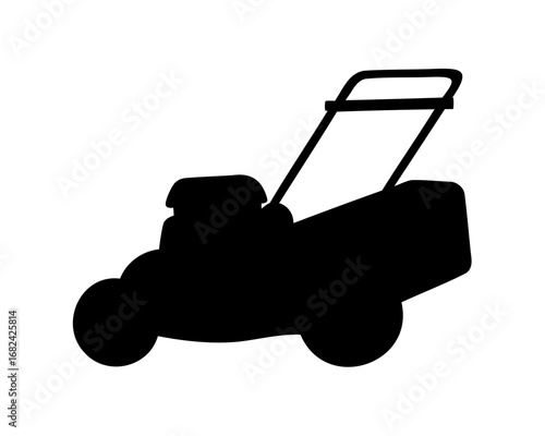 Simple black silhouette of a lawn mower side view in vector format