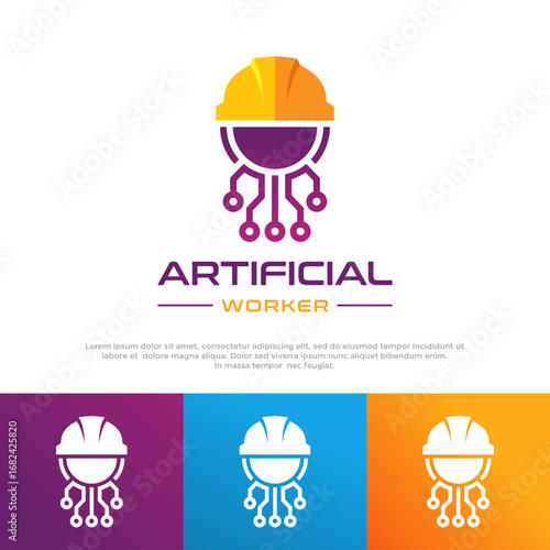 A creative logo concept for an AI worker or robotics company. The design combines a brain and a construction helmet, symbolizing artificial intelligence and industry.