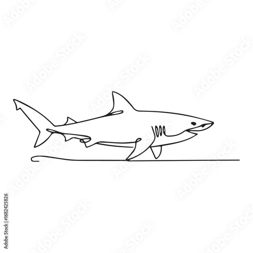 Continuous line of walking standing shark . Single one line art of wild shark, One continuous line illustration of an shark isolated on white background.