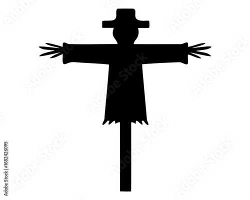 Simple silhouette of a scarecrow with outstretched arms and a hat