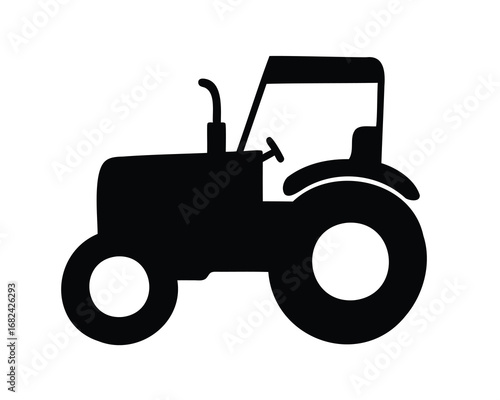 A Simple Black Silhouette of a Tractor for Agriculture or Farming