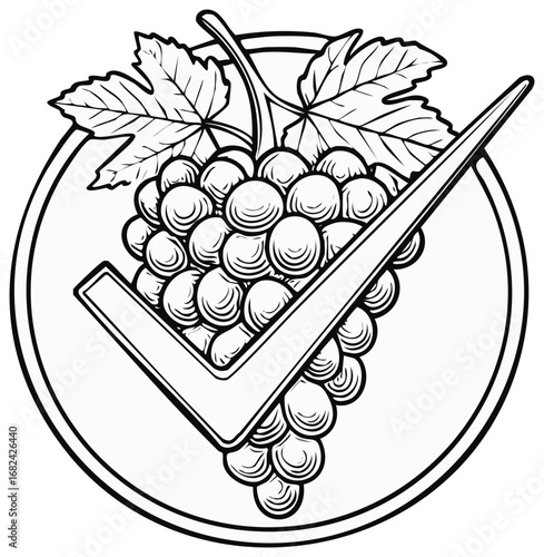Grapes with Checkmark Symbol Illustration Representing Quality Approval and Success