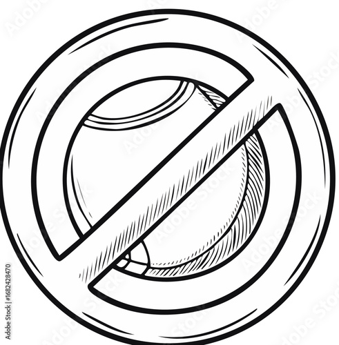 No Tennis Allowed Sign Black and White Hand Drawn Simple Illustration