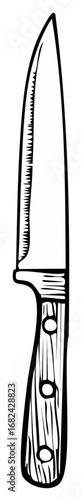 Illustration of a Wood Handled Chef Knife Cutlery Sharp Kitchen Tool