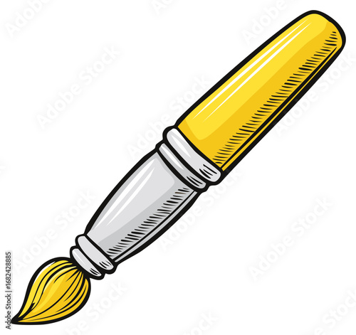 Cartoon style yellow brush with art bristles illustration