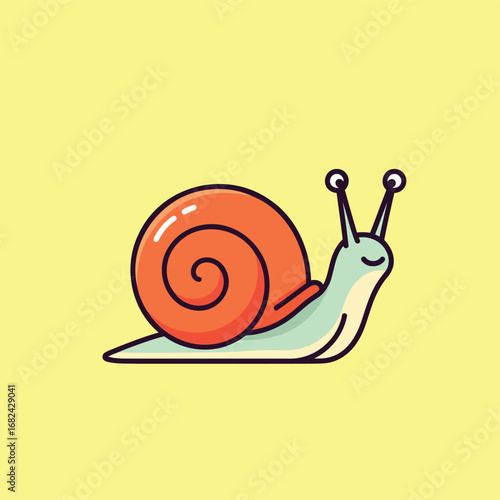 Cute cartoon snail crawling along with a cheerful expression