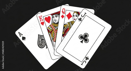 Playing card hand illustration featuring ace king queen and jack for poker and casino games related content