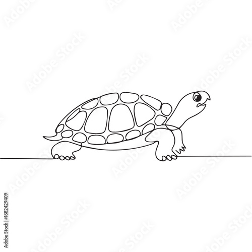 Continuous line of walking standing Sea turtles. Single one line art of wild Sea turtles, One continuous line illustration of an Sea turtles isolated on white background.