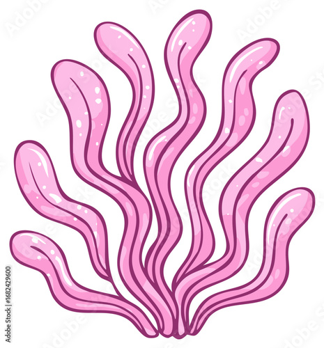 Pink Aquatic Seaweed Illustration Glossy Cartoon Style Underwater Flora