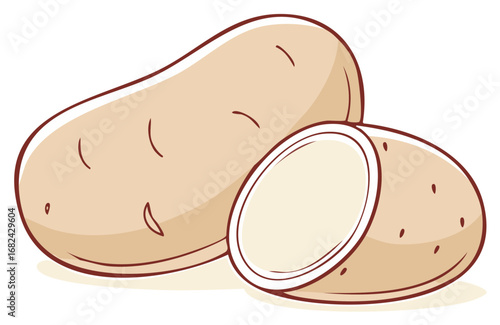Fresh Potatoes with One Cut in Half for Cooking Ingredient Illustration