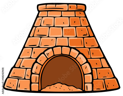 Brick Oven Illustration Traditional Kitchen Stone Fireplace Cartoon