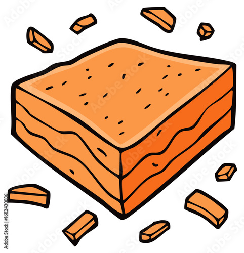 Crumbling orange sponge cake bar cartoon style food dessert illustration