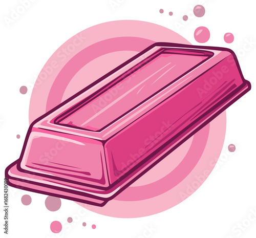 Pink Rectangular Candy Bar with Circular Background and Bubbles, Sweet Treat and Dessert Confection