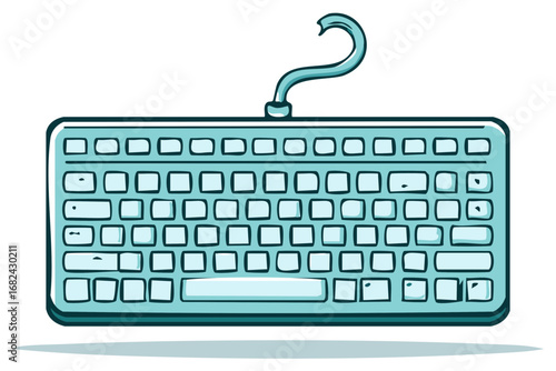 Computer keyboard with a question mark shaped cable symbolizing uncertainty or a query